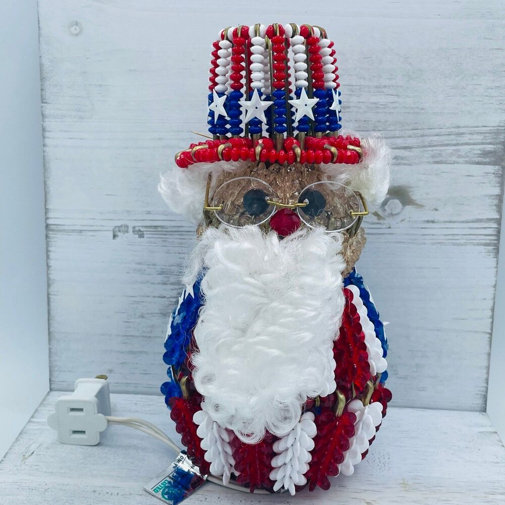 Uncle Sam 4th of July Patriotic Hand Crafted Safety Pin Stars & Stripes Light-Up